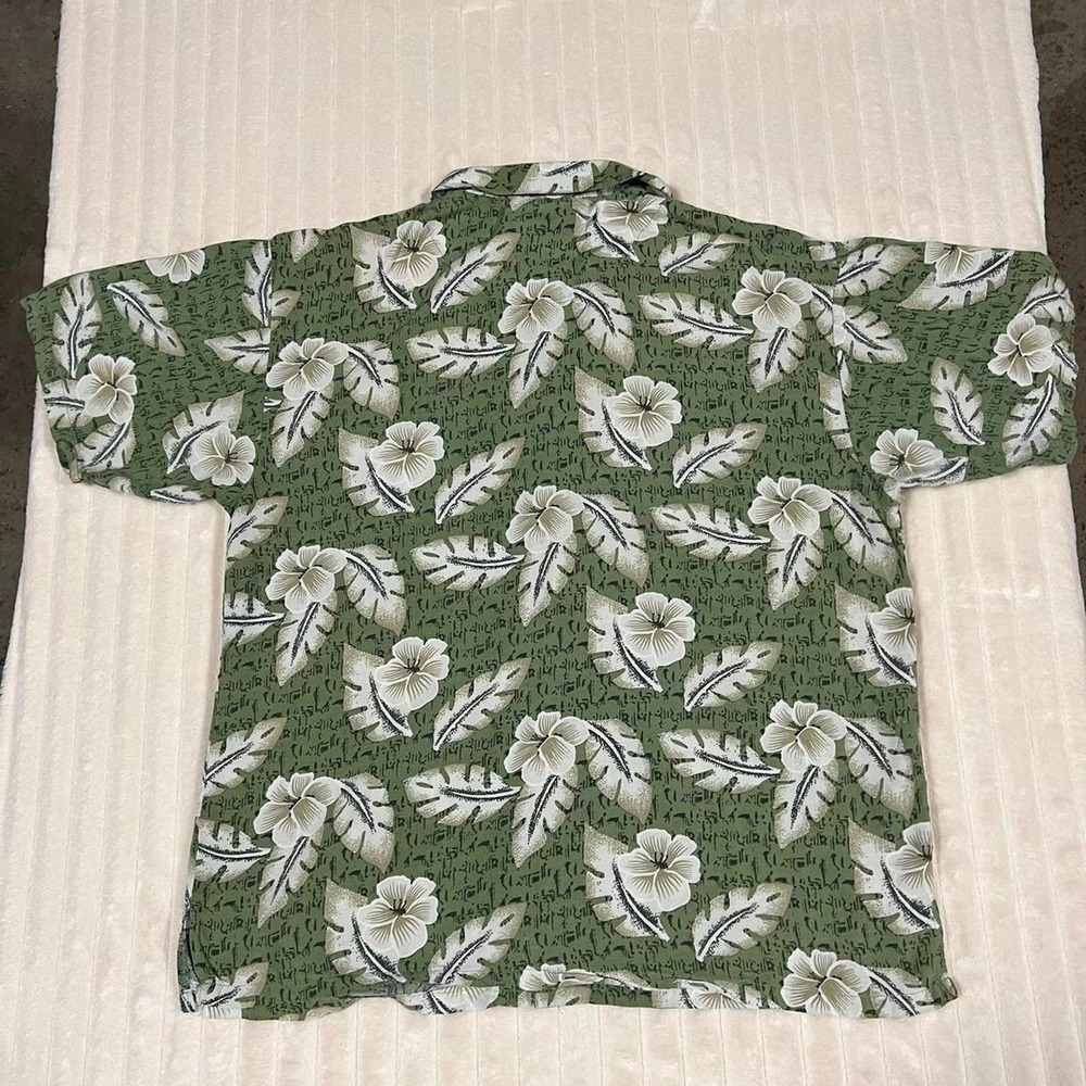 Paradise Blue Flower Floral Green Hawaiian Button Up Shirt Large - Picture 4 of 6